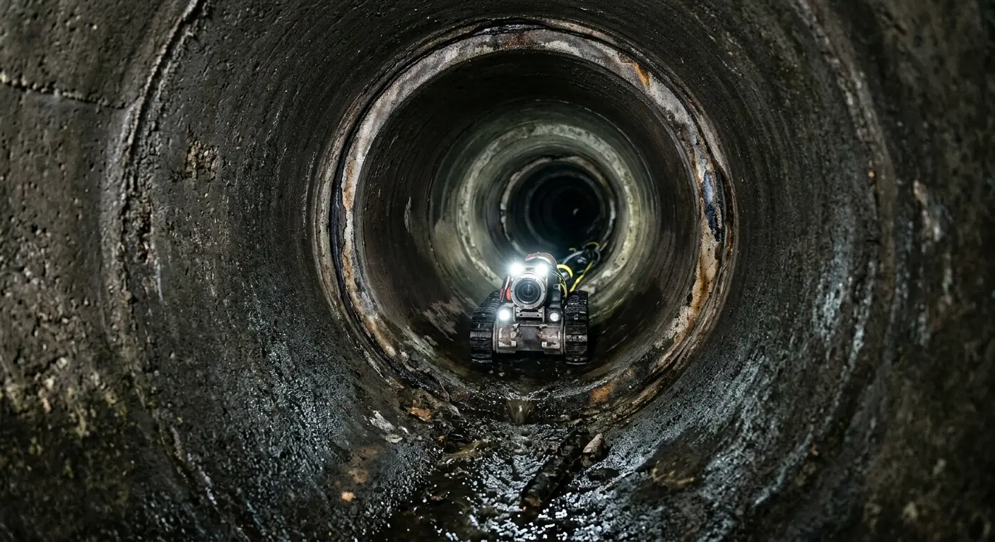 Robotic sewer camera inspecting pipe interior for Sewer Line Cleaning in Northampton