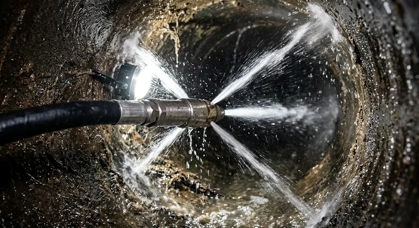 High-pressure hydro jetting nozzle cleaning sewer pipe for Sewer Line Relining in Northampton